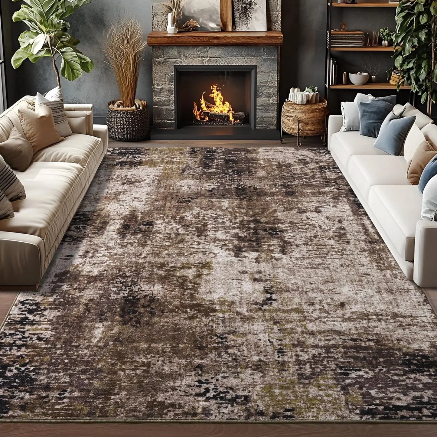 Living Room Area Rug Modern Abstract Boho Vintage Non Slip