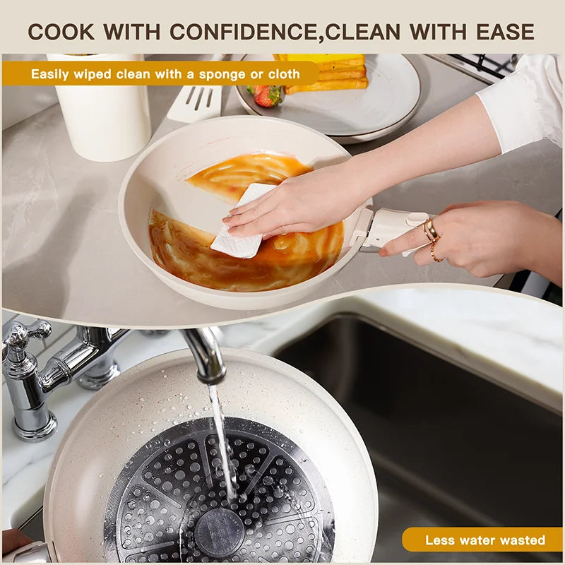 21 Piece Non Stick Pots and Pans Set Astercook Ceramic Cookware Set with Sensor Handles Milky White