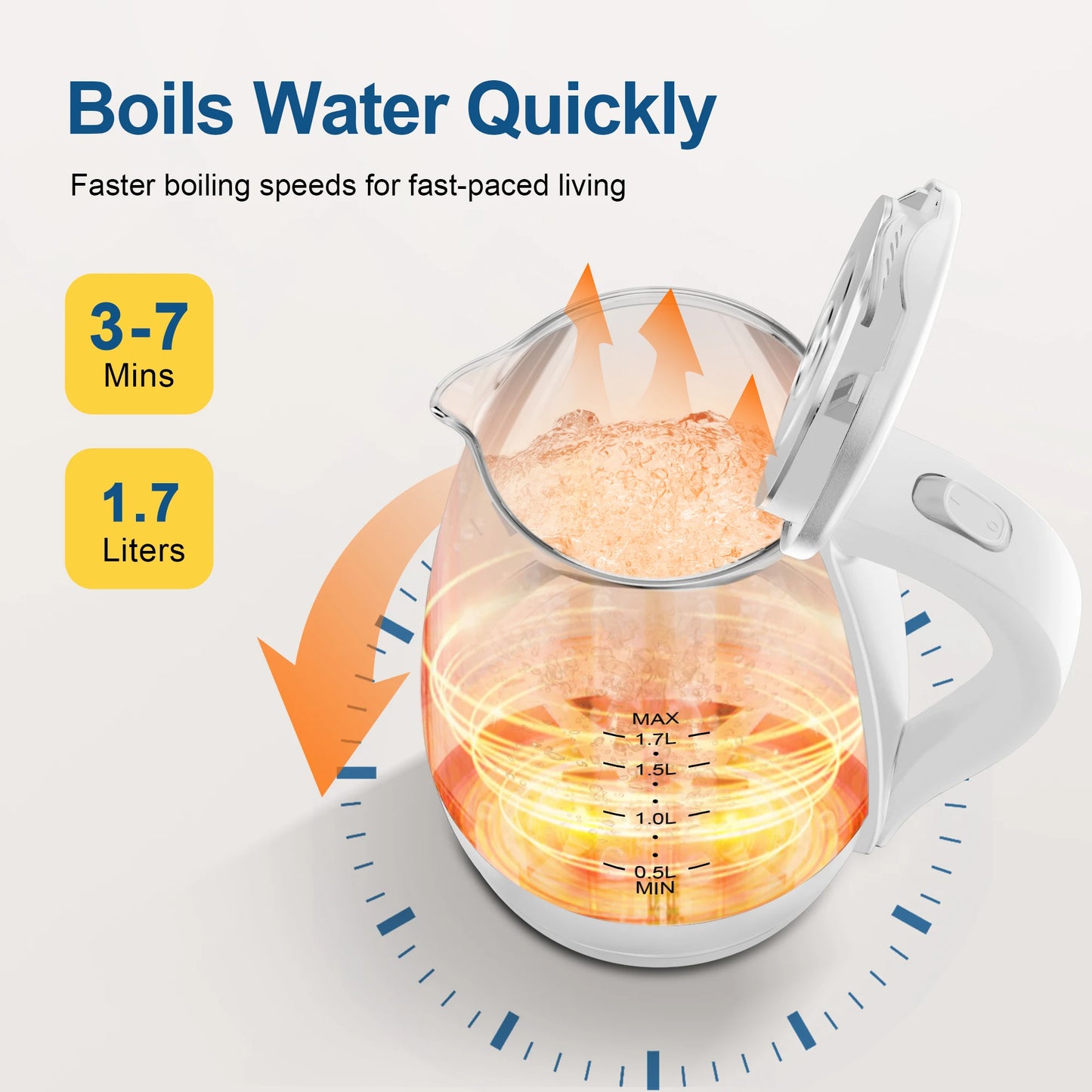 CACHOO 1.7L Borosilicate Glass Electric Tea Kettle with LED Indicator and Fast Boiling Hot Water Boiler