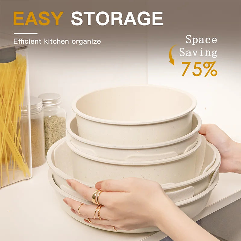 21 Piece Non Stick Pots and Pans Set Astercook Ceramic Cookware Set with Sensor Handles Milky White