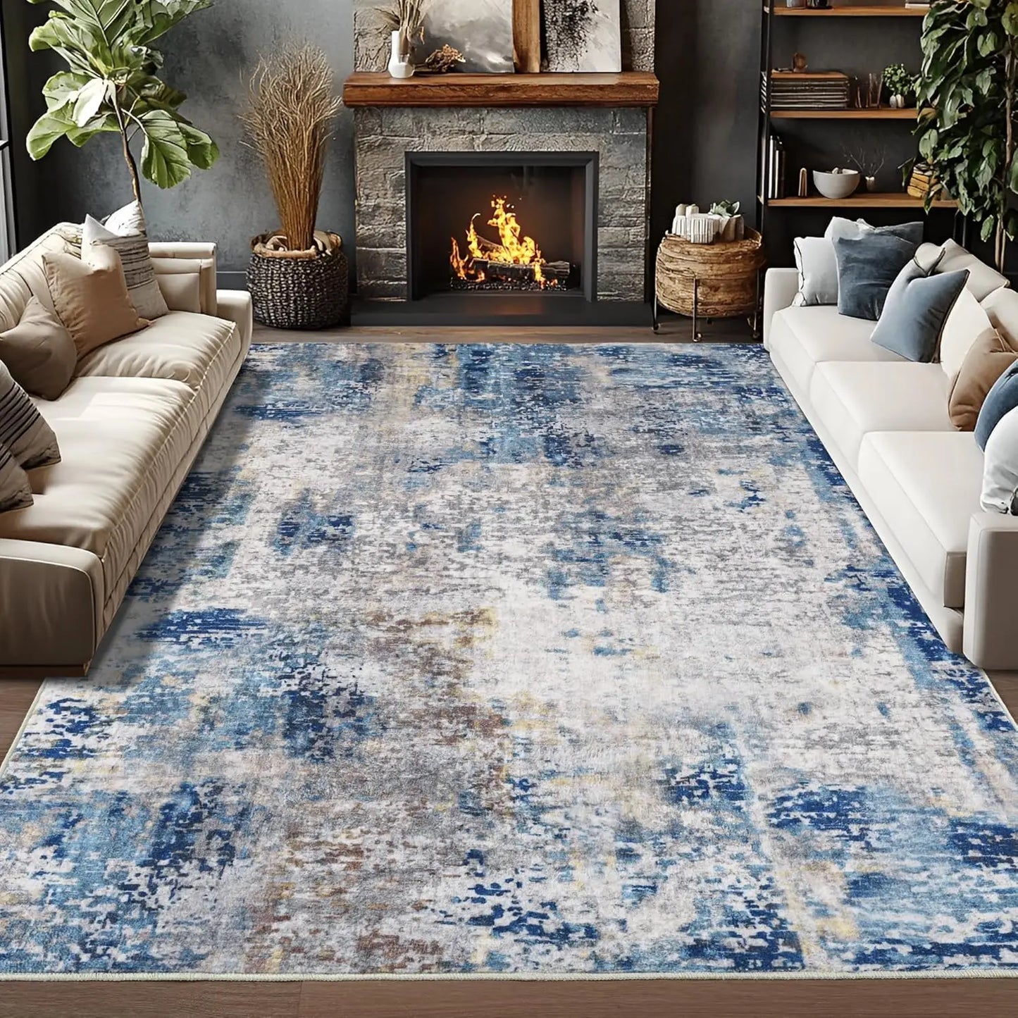 Living Room Area Rug Modern Abstract Boho Vintage Non Slip