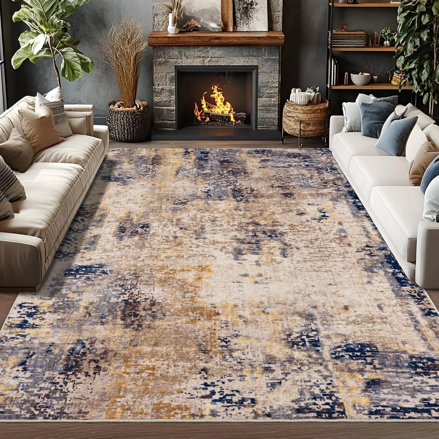 Living Room Area Rug Modern Abstract Boho Vintage Non Slip