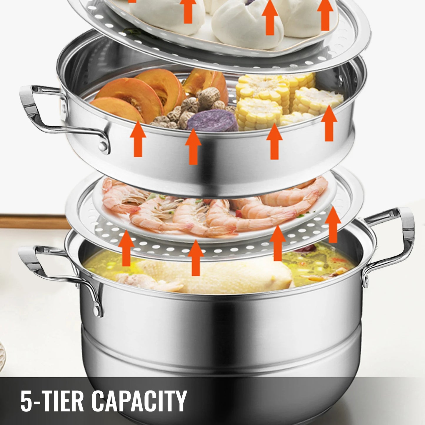 SucceBuy 5 Layer Food Steamer 28 To 30cm Stainless Pot