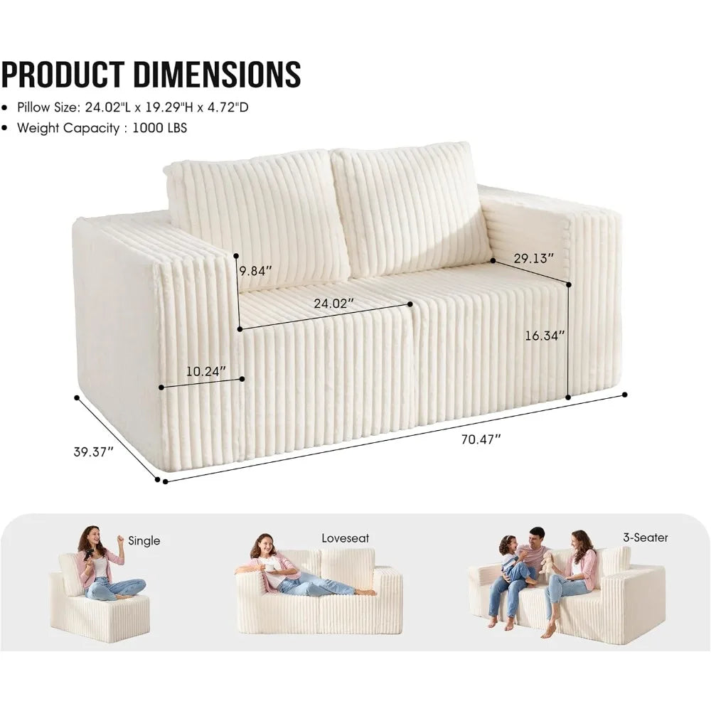 Modular Sectional Sofa Two Seater Loveseat With Memory Foam