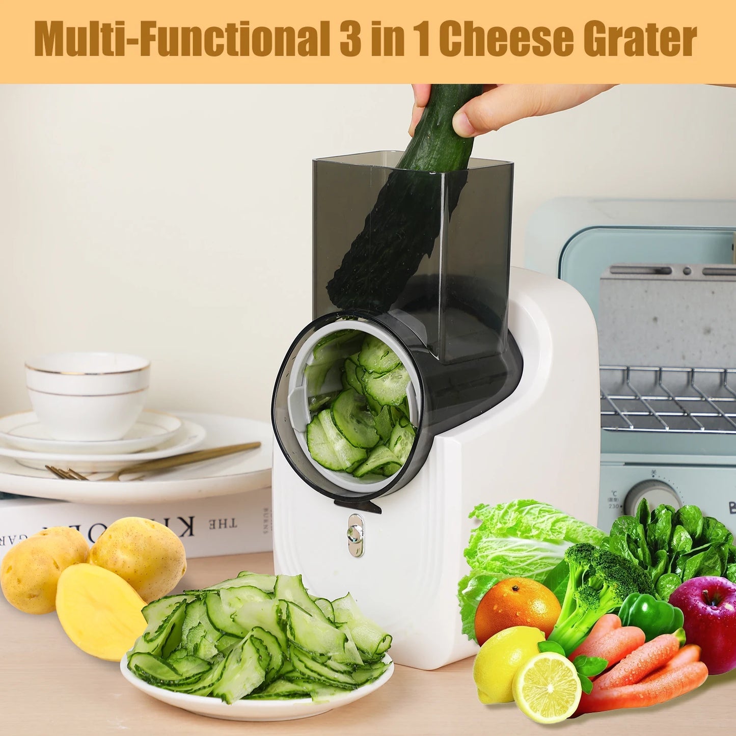 Electric Cheese Grater Slicer Shredder Vegetable Spiralizer