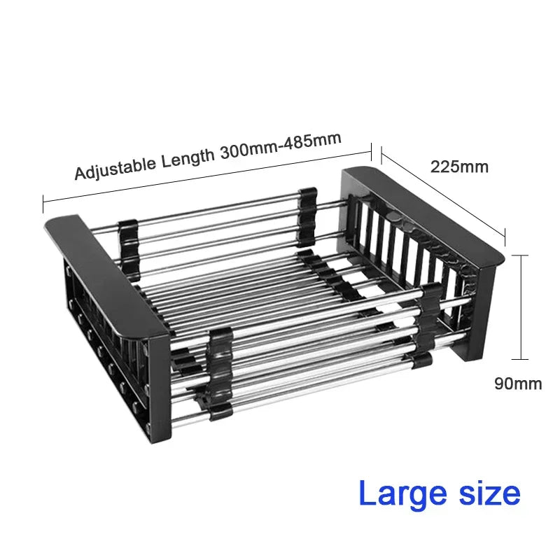 Kitchen Stainless Steel Sink Drain Rack 304 Dish Drying Rack Storage Organizer Black Small