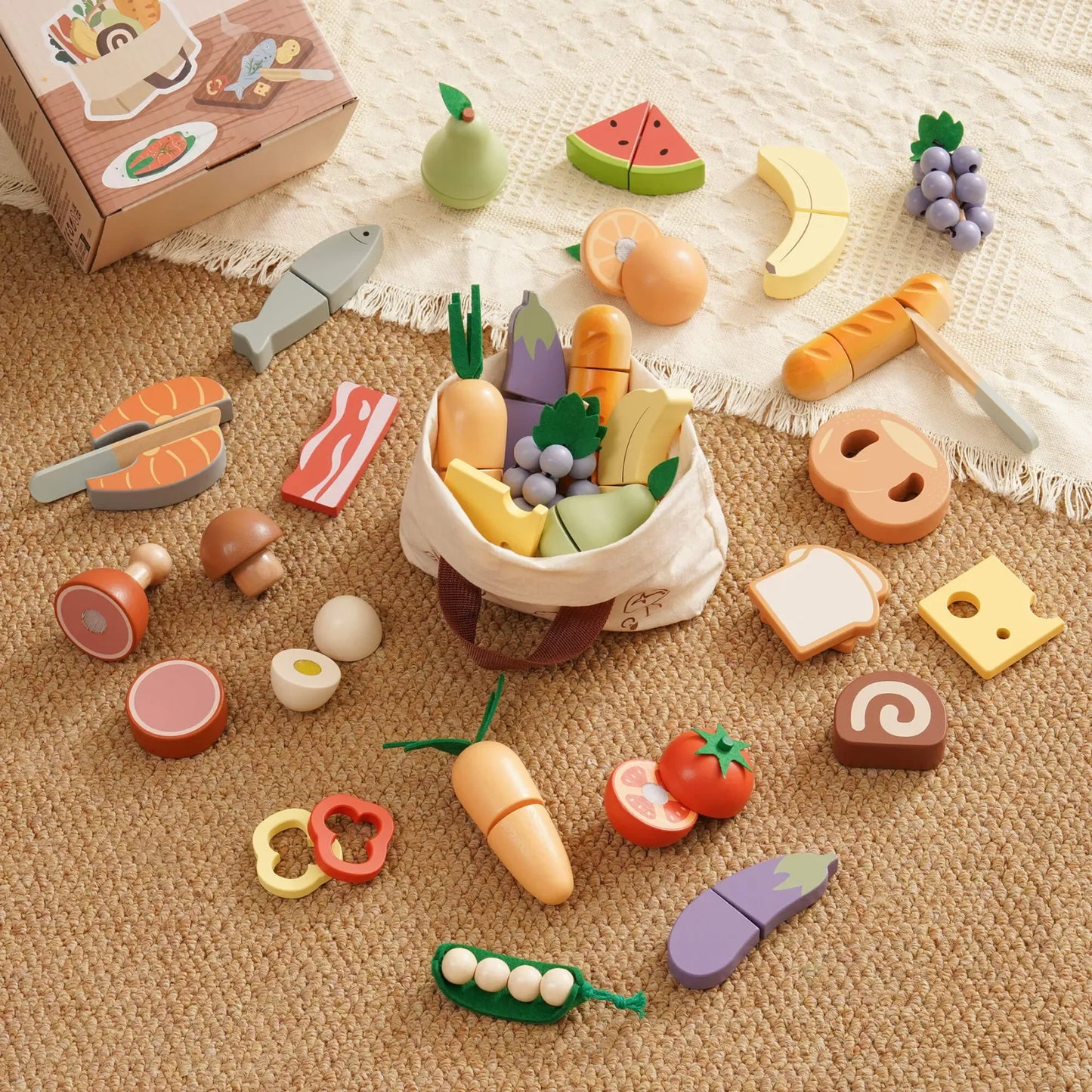 Robud Wooden Play Food 4 In 1 Cutting Set Pretend Kitchen