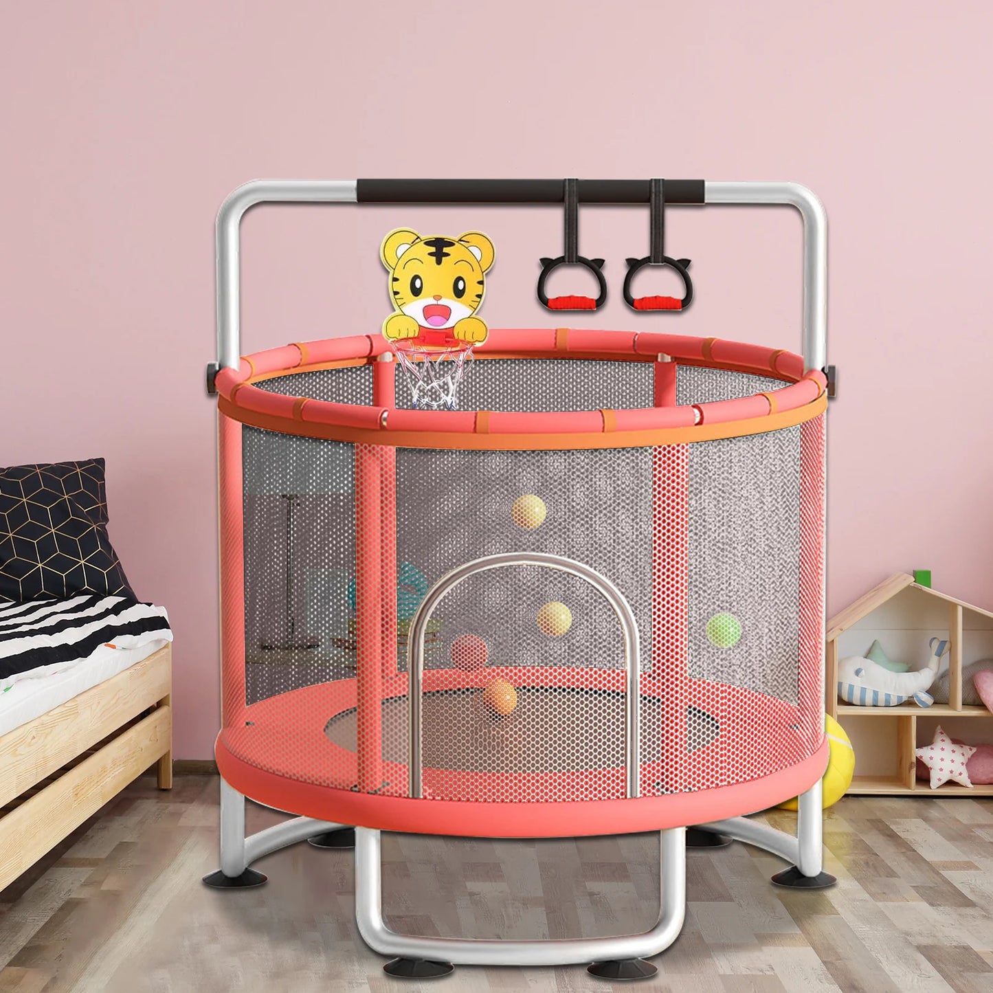 Indoor Trampoline with Protective Net for Kids and Adults 60 Inch Jumping Bed Outdoor Fitness Equipment