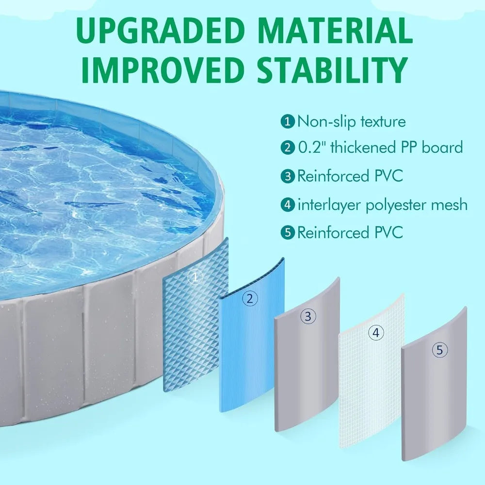 Foldable Dog Pool 71 x 12 Inches Collapsible Hard Plastic Portable Puppy Bath Tub Cat Shower Pet Wading Pool