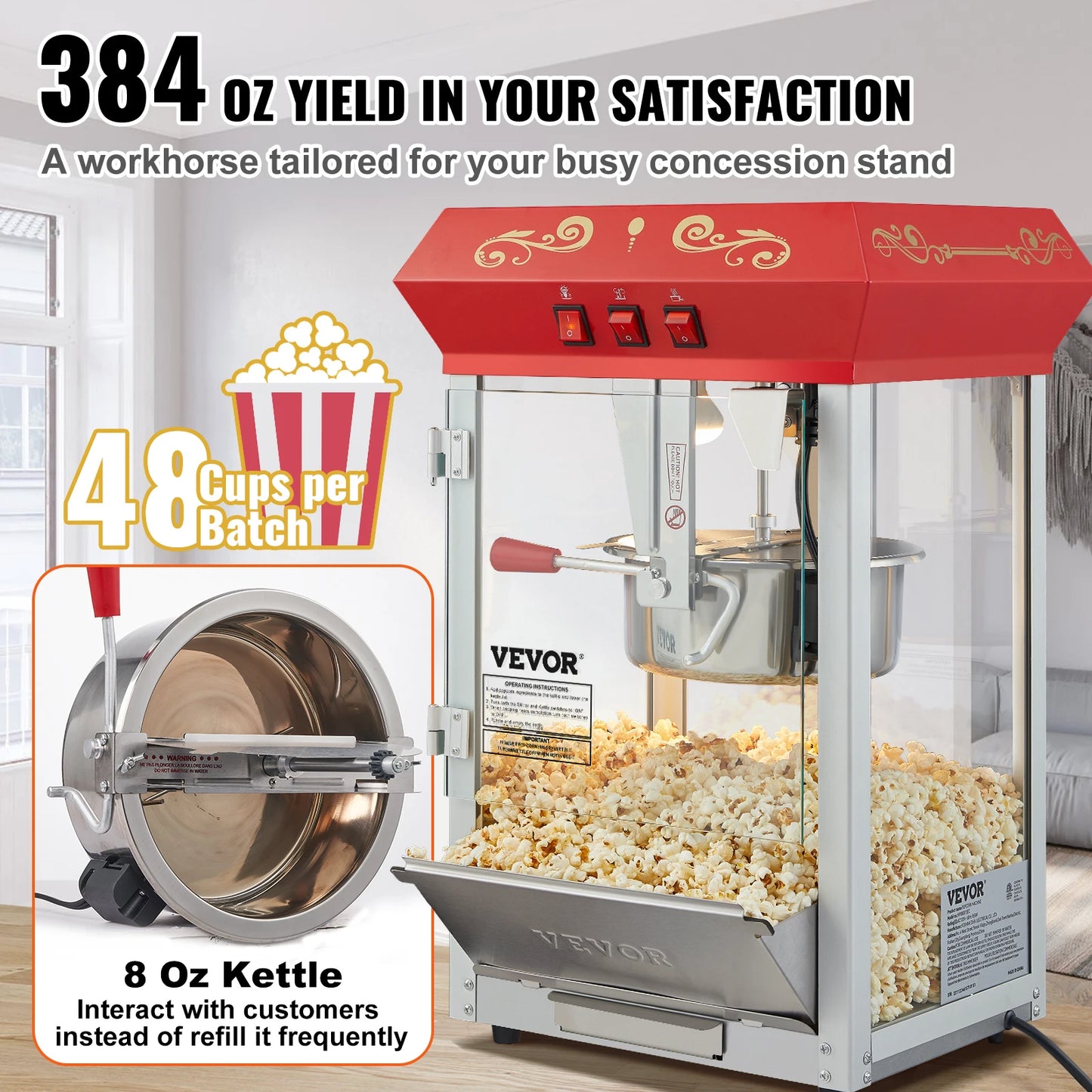 VEVOR 8 To 12 Oz Electric Popcorn Maker Commercial Popper