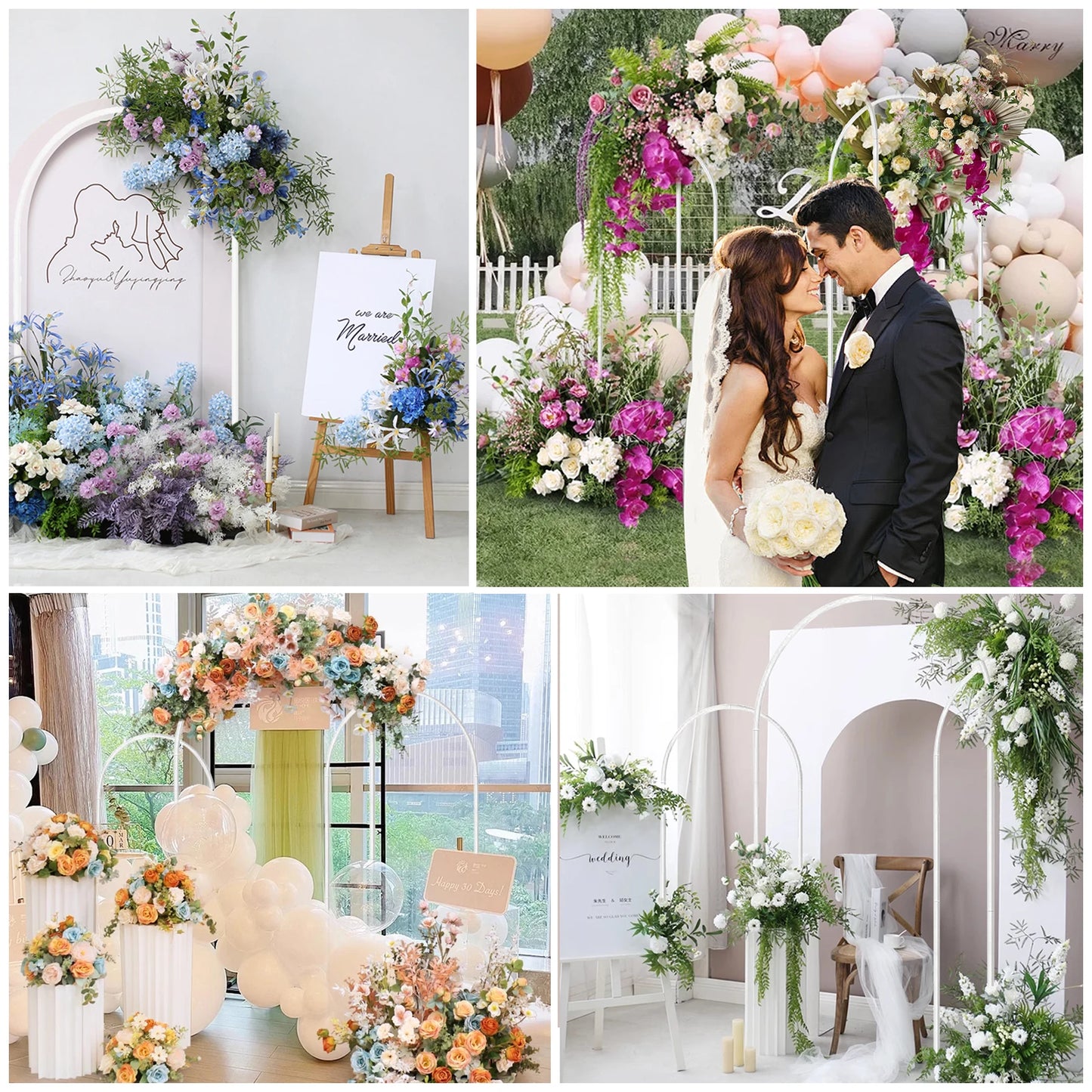 Arch Backdrop Stand Set of 3 Gold Metal Arch Stand Wedding Arch Frame Square Balloon Arch Stand for Birthday Party Baby Shower White