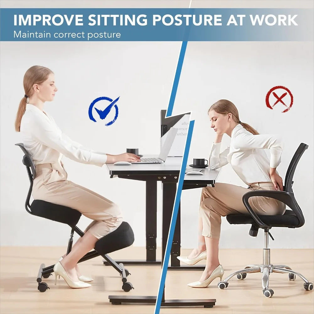 Ergonomic Kneeling Chair with Back Support Adjustable Stool Modern Design with Smooth Gliding Casters