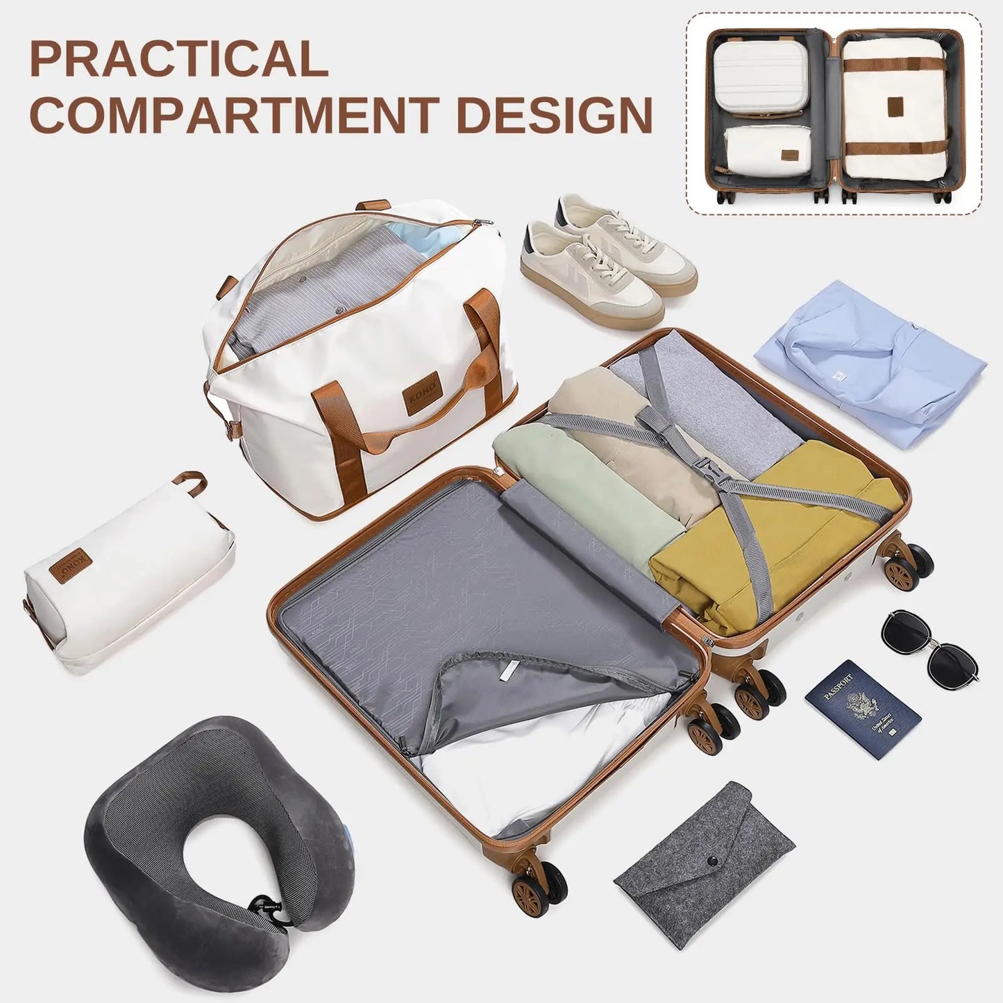 Kono 6 Piece Luggage Set ABS 20 24 28 Inches TSA Lock