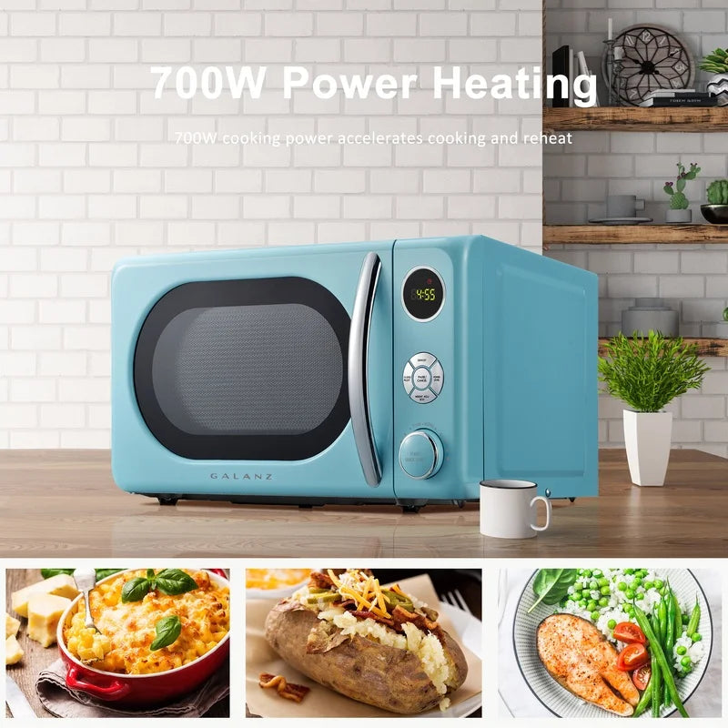 Retro Microwave Oven Countertop 700W Defrost 6 Power Levels