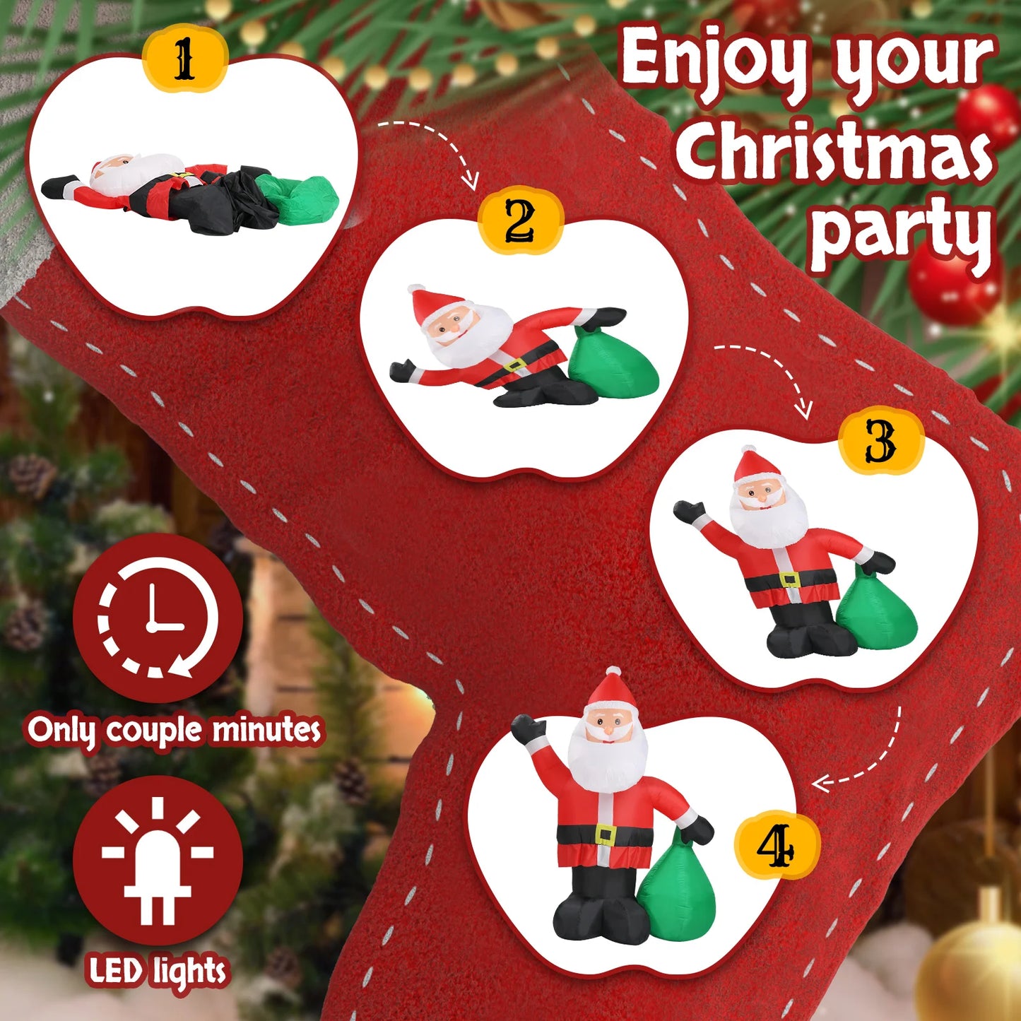 6 FT Lighted Christmas Inflatable Santa Claus Decoration with Large Gift Bag Funny Blow Up Yard Decor