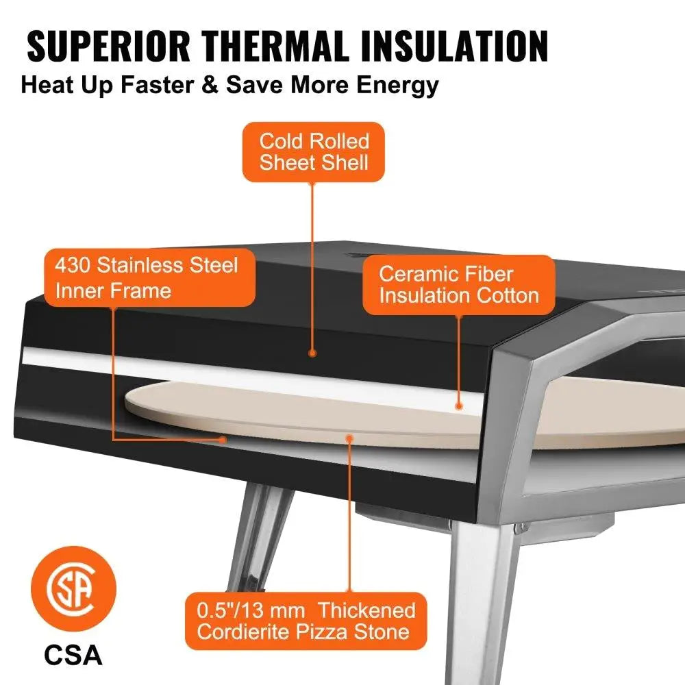 Outdoor 16 Inch Gas Pizza Oven Portable Stainless Steel 360 Rotating Stone Waterproof Cover Peel IR Thermometer Gas CSA