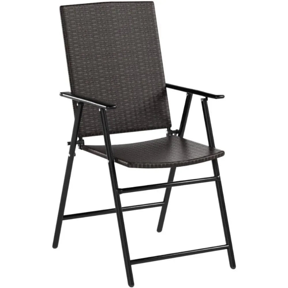 4 Piece Folding Patio Chair Set Outdoor Pool Lawn Portable Wicker Chairs with Armrest and Footrest Durable Rattan Steel Frame