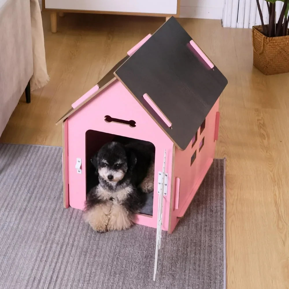 Cozy Wooden Indoor Dog House for Small Dogs and Cats Detachable Roof Design