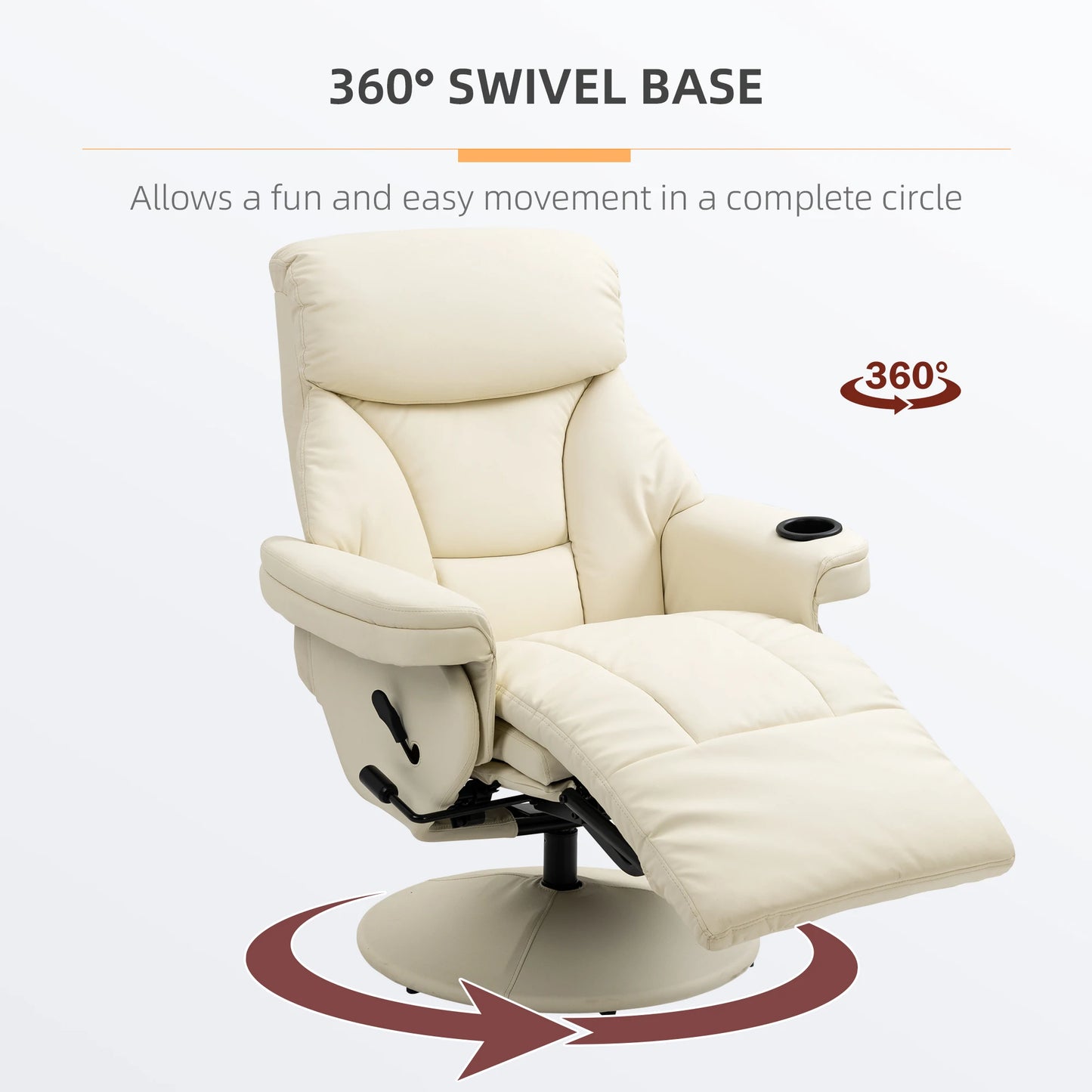Pu Leather Manual Recliner Armchair With Cup Holder Pocket for Living Room Cream