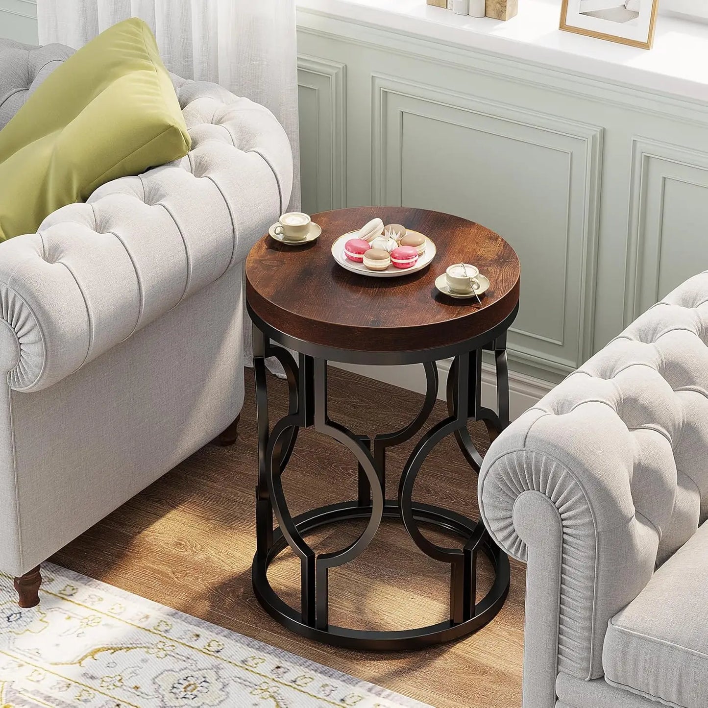 Round End Table With Hollow Metal Frame Bedside Nightstand