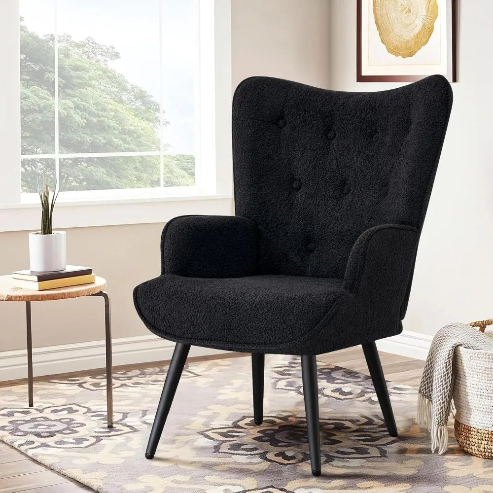 Boucle Upholstered Wingback Accent Chair for Living Room