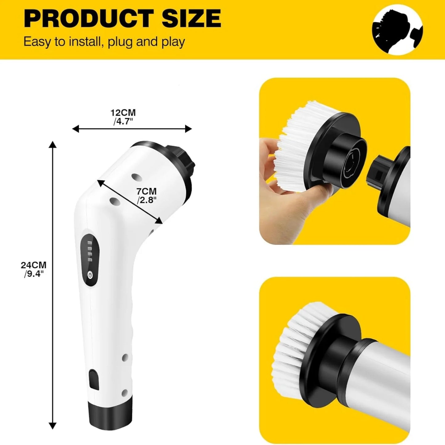 Briefness Electric Cleaning Brush Spin Scrubber 3 In 1 Tool