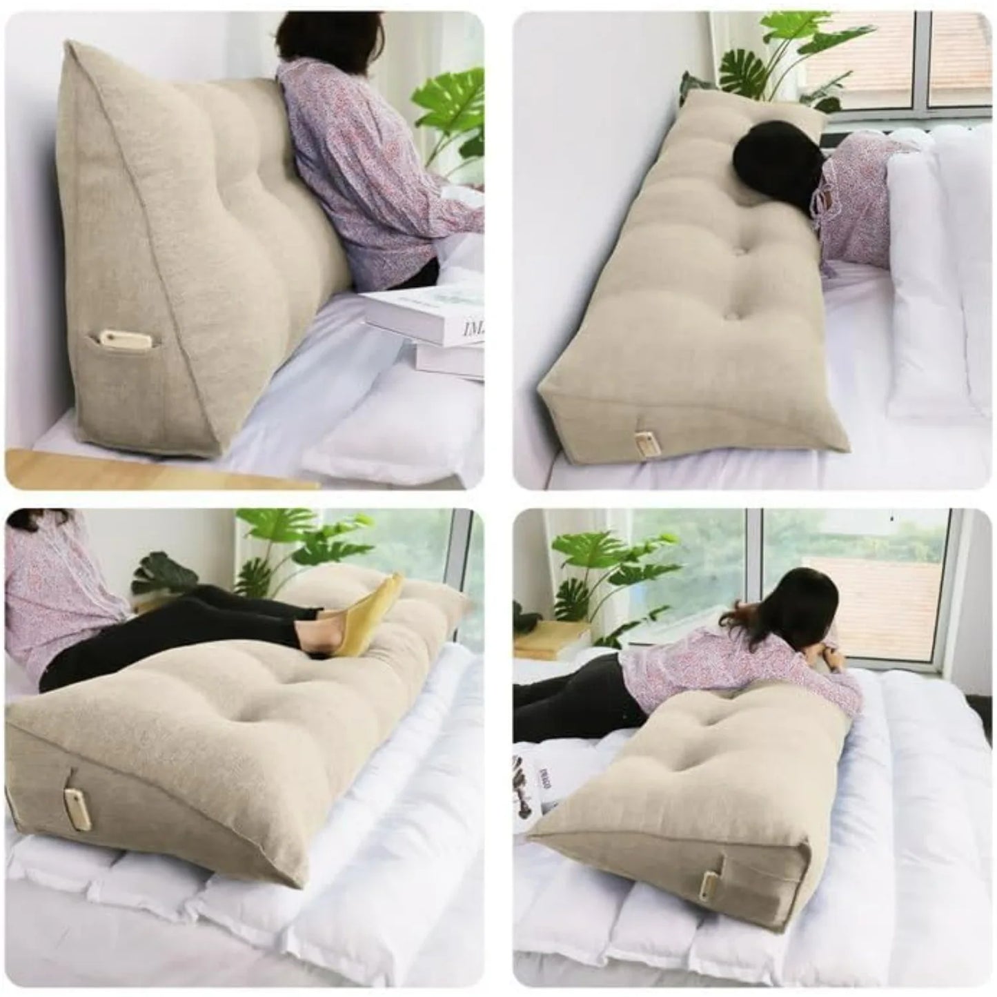 King Size Triangular Headboard Wedge Pillow Non-Woven Cotton Bed Cushion 76x8x20 Inches