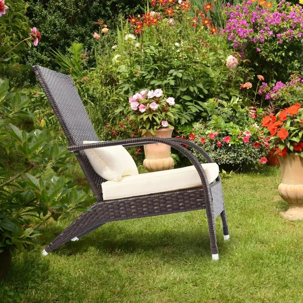 Adirondack Chairs Set of 2 Outdoor Wicker Rattan Fire Pit Chairs Oversized Comfy Relax Accent Patio Chairs with Cream Cushions
