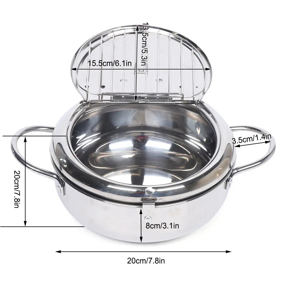 Deep Fryer Pot 304 Stainless Steel With Temperature Control And Lid Deep Frying Pan