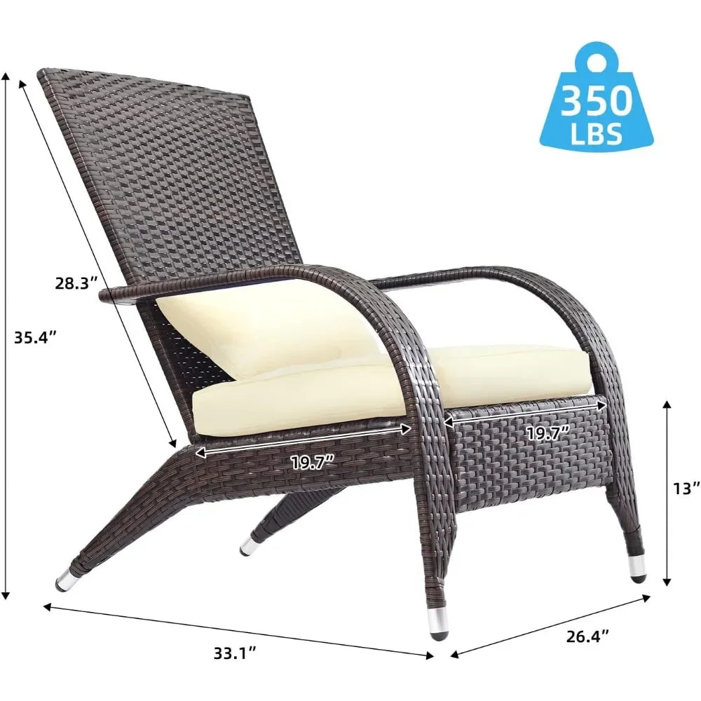 Adirondack Chairs Set of 2 Outdoor Wicker Rattan Fire Pit Chairs Oversized Comfy Relax Accent Patio Chairs with Cream Cushions