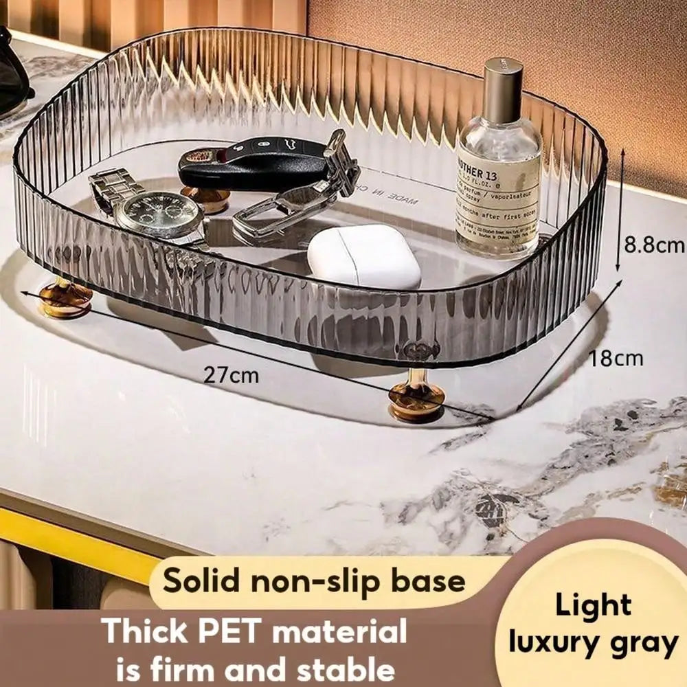 Durable Makeup Storage Tray Large Capacity Desktop Cosmetic Organizer Transparent Vanity Desk Accessories Luxury Grey