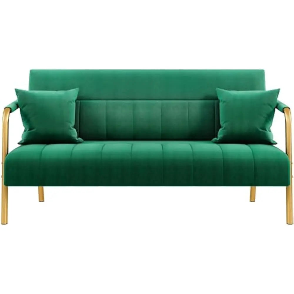 Lux Velvet Sofa With Gold Tone Metal Arms For Living Room