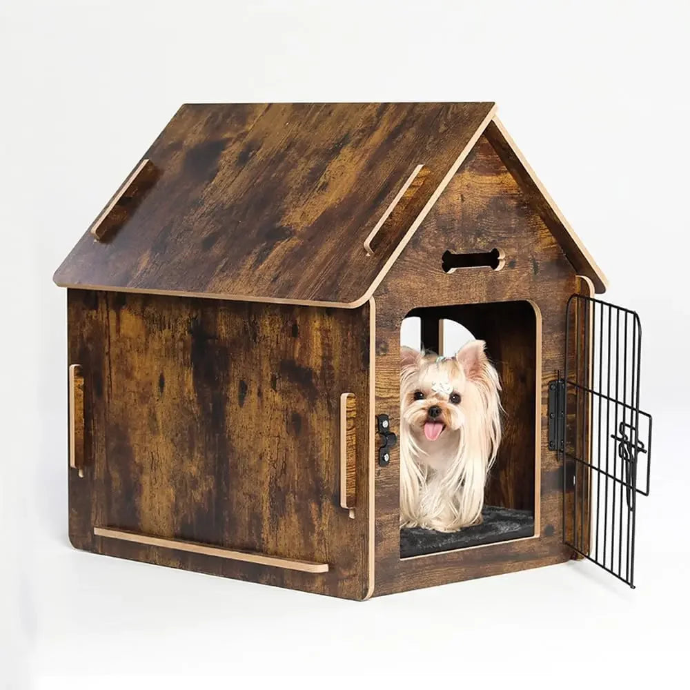 Cozy Wooden Indoor Dog House for Small Dogs and Cats Detachable Roof Design