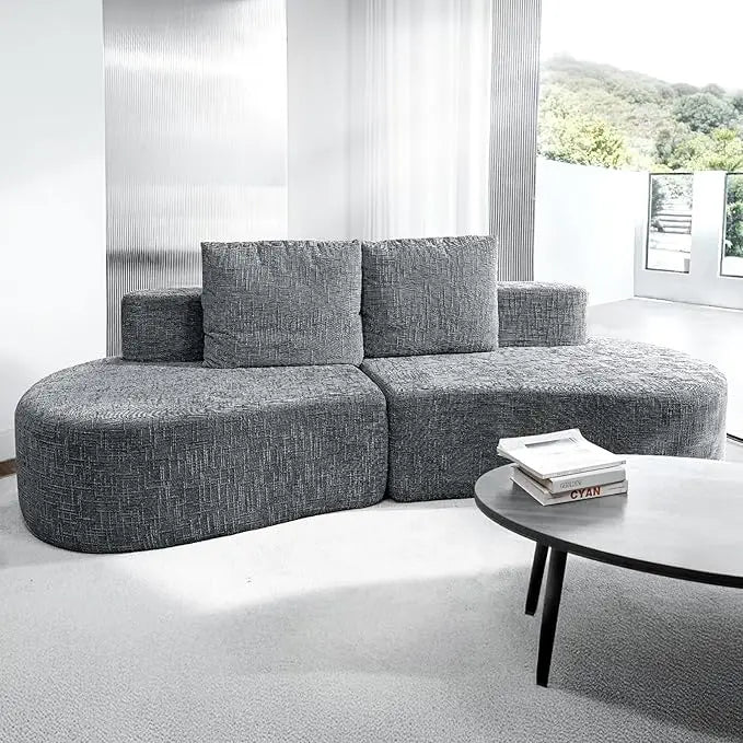 98" Curved Sofa with Half Moon Design, Sofa Bed with 2 Throw Pillows & 4 Seaters for Living Room, Office & Apartment