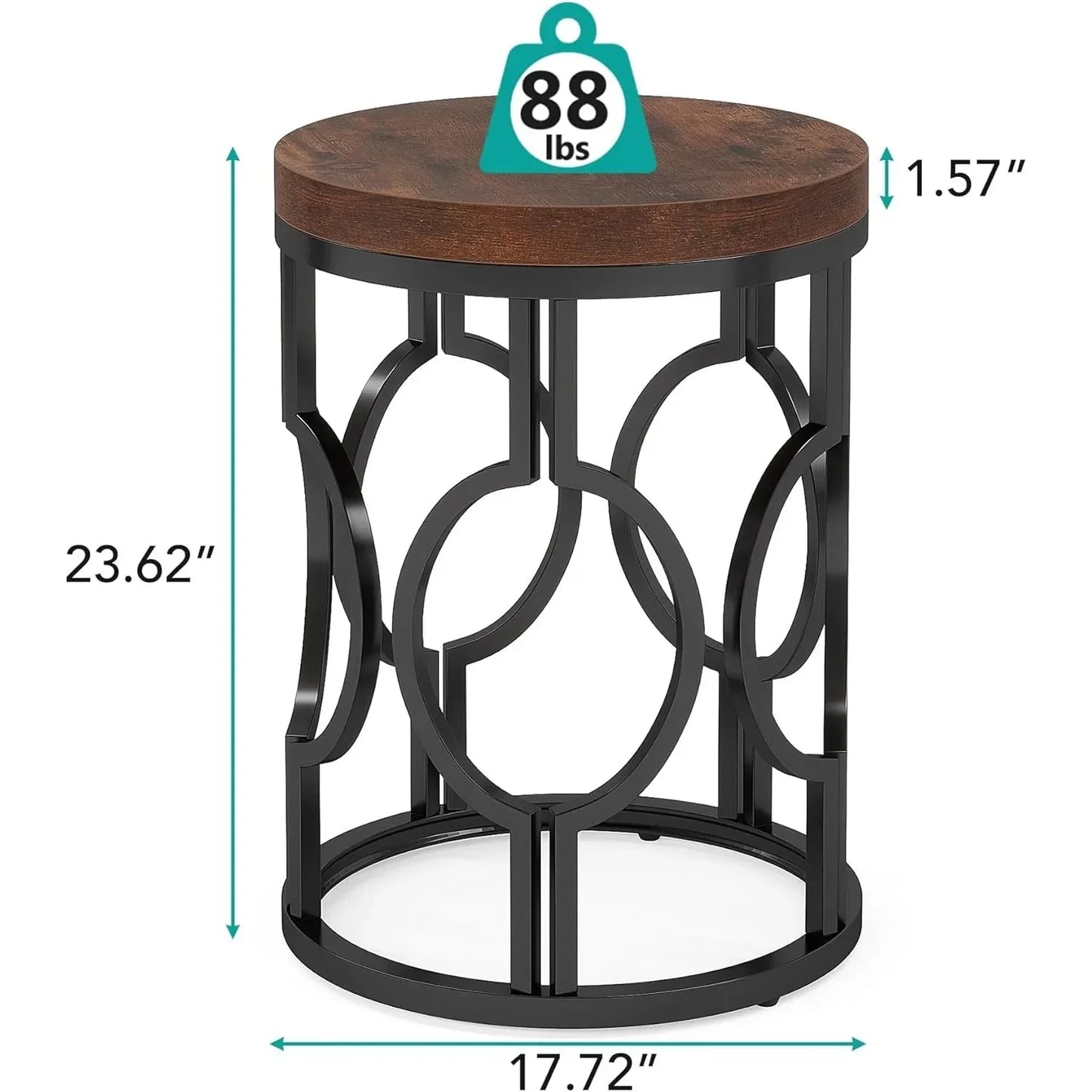 Round End Table With Hollow Metal Frame Bedside Nightstand