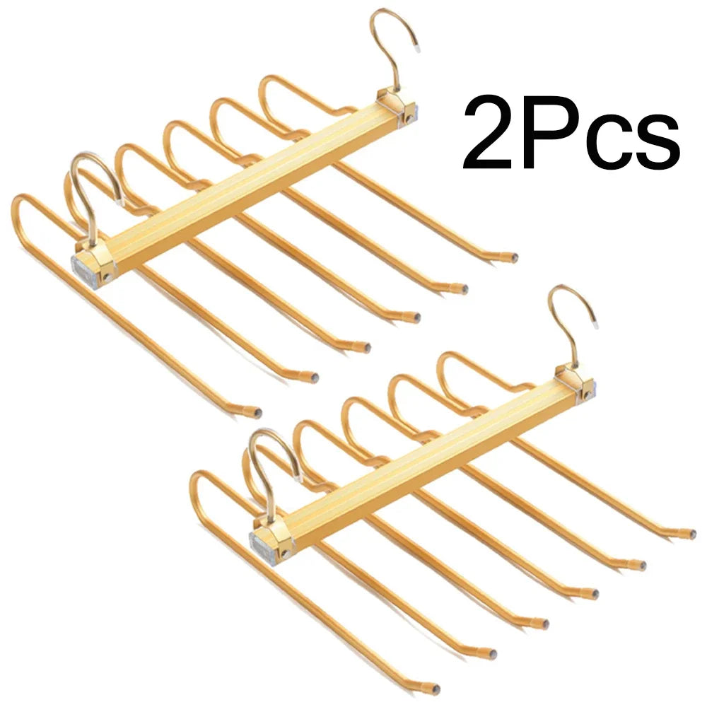 6 Layers Aluminum Pants Hangers Space Saving Jeans Scarf Organizer Multi Functional Closet Heavy Rack for Slacks Skirt Trousers Black