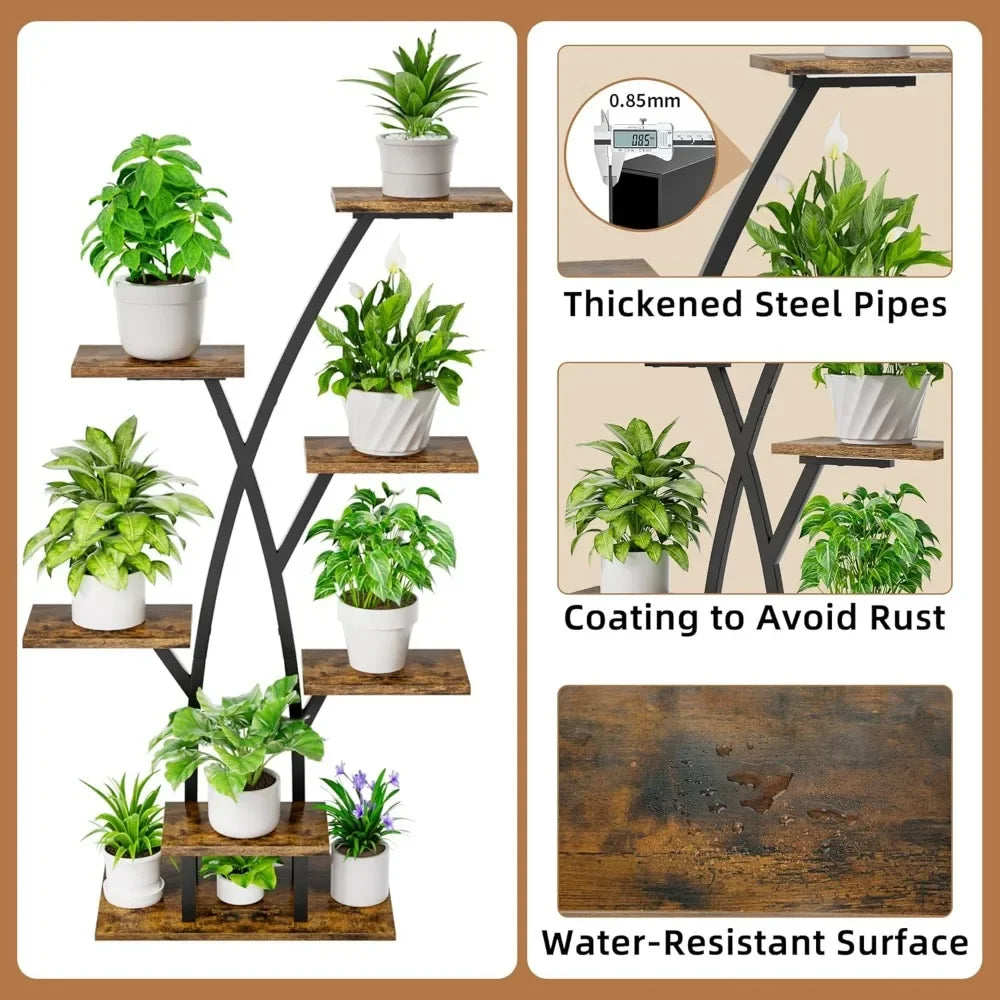 Plant Stand With Grow Lights 7 Tiered Corner Shelf For Multiple Plants Flower Holder Display Rack For Indoor Home Patio Balcony Black