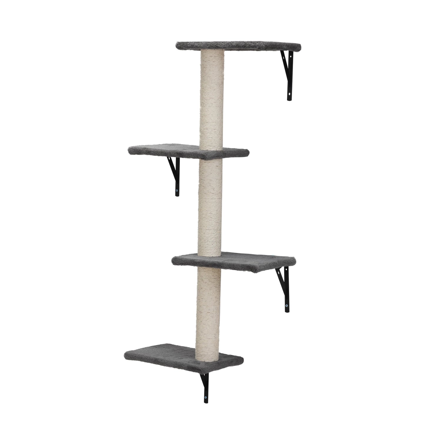 5 Pieces Multi Level Wall Mounted Indoor Cat Tree Furniture with Scratching Board Condo Perches Bridge for Indoor Cats Gray