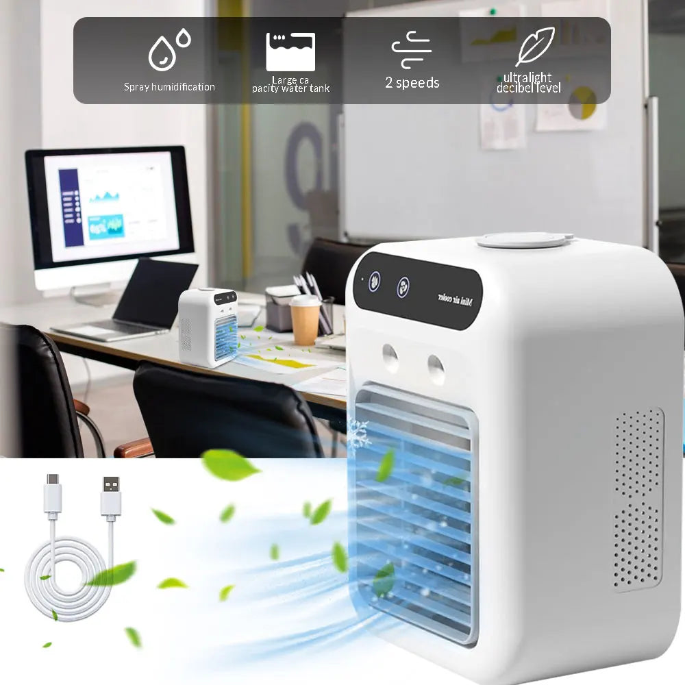 Mini Air Cooler Portable Fan Air Conditioner Humidifier USB Water Cooling Fan with 500ml Water Tank for Home and Office