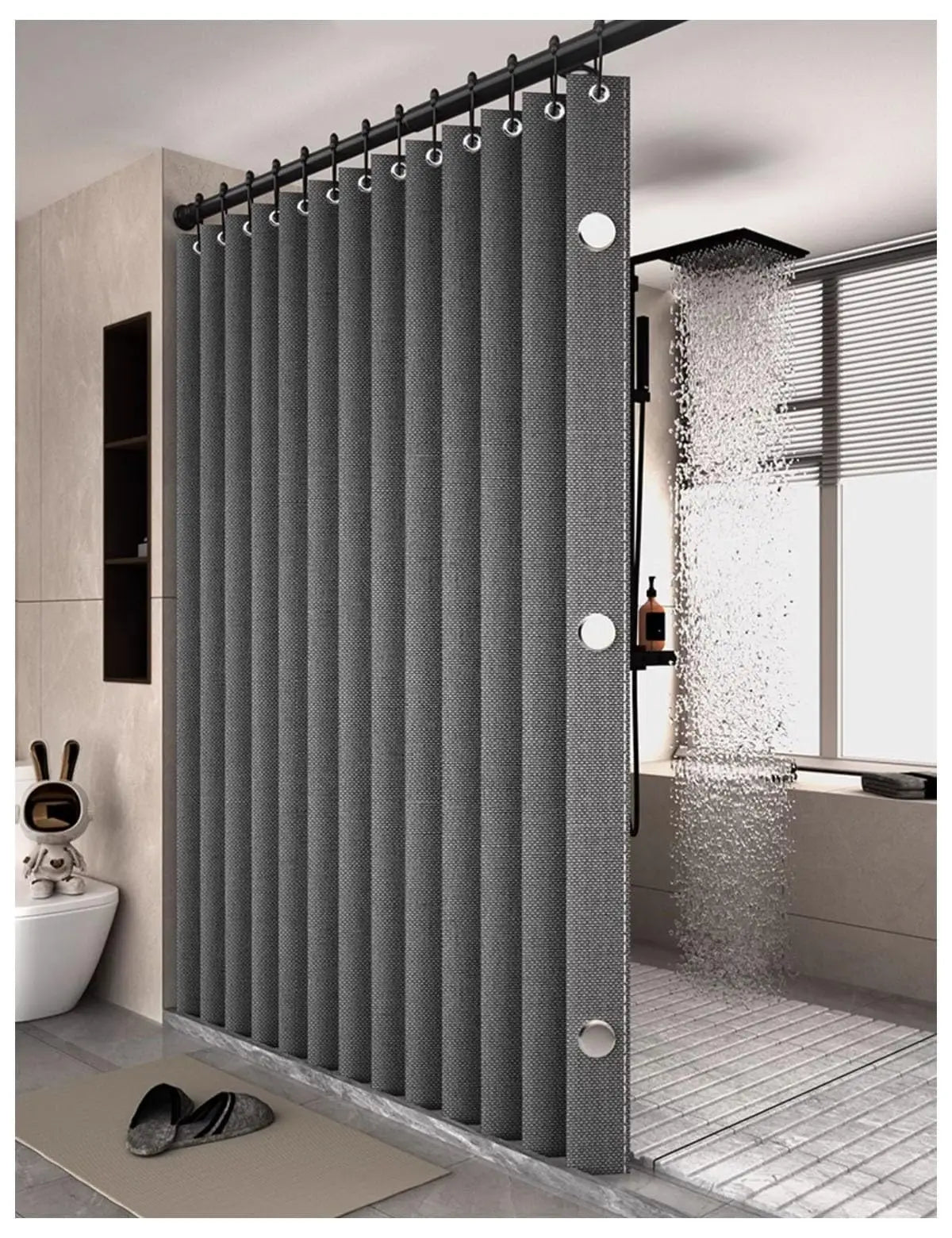 Bathroom Folding Linen Shower Curtain With Magnets