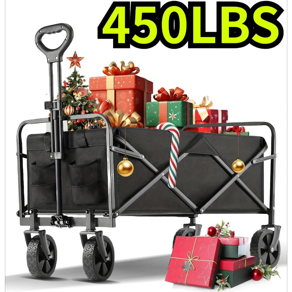Heavy Duty All Terrain Folding Wagon Cart for Camping Grocery Shopping Garden and Sports Black Large Foldable Wagon