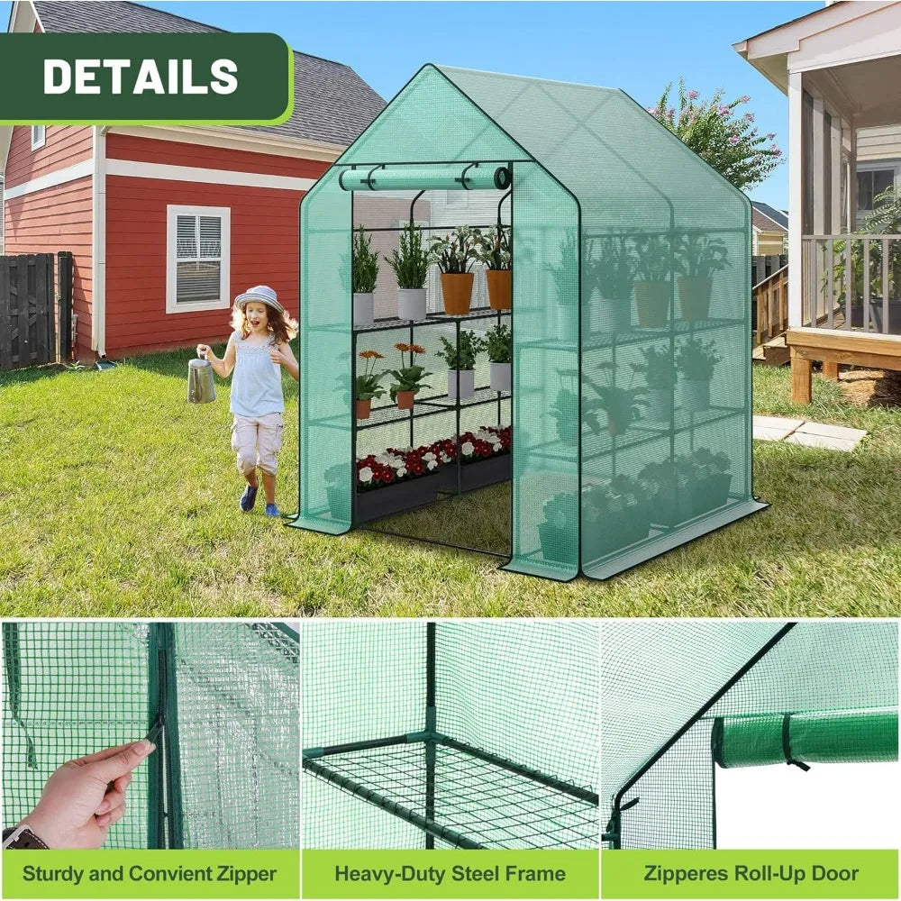 Portable PE Cover Greenhouse With Anchors And Ropes 3 Tier