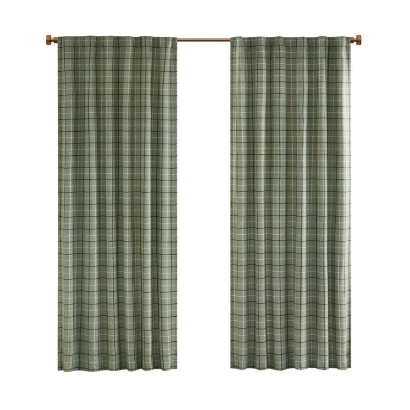 Green Plaid Curtain Panel With Fleece Lining 50x84