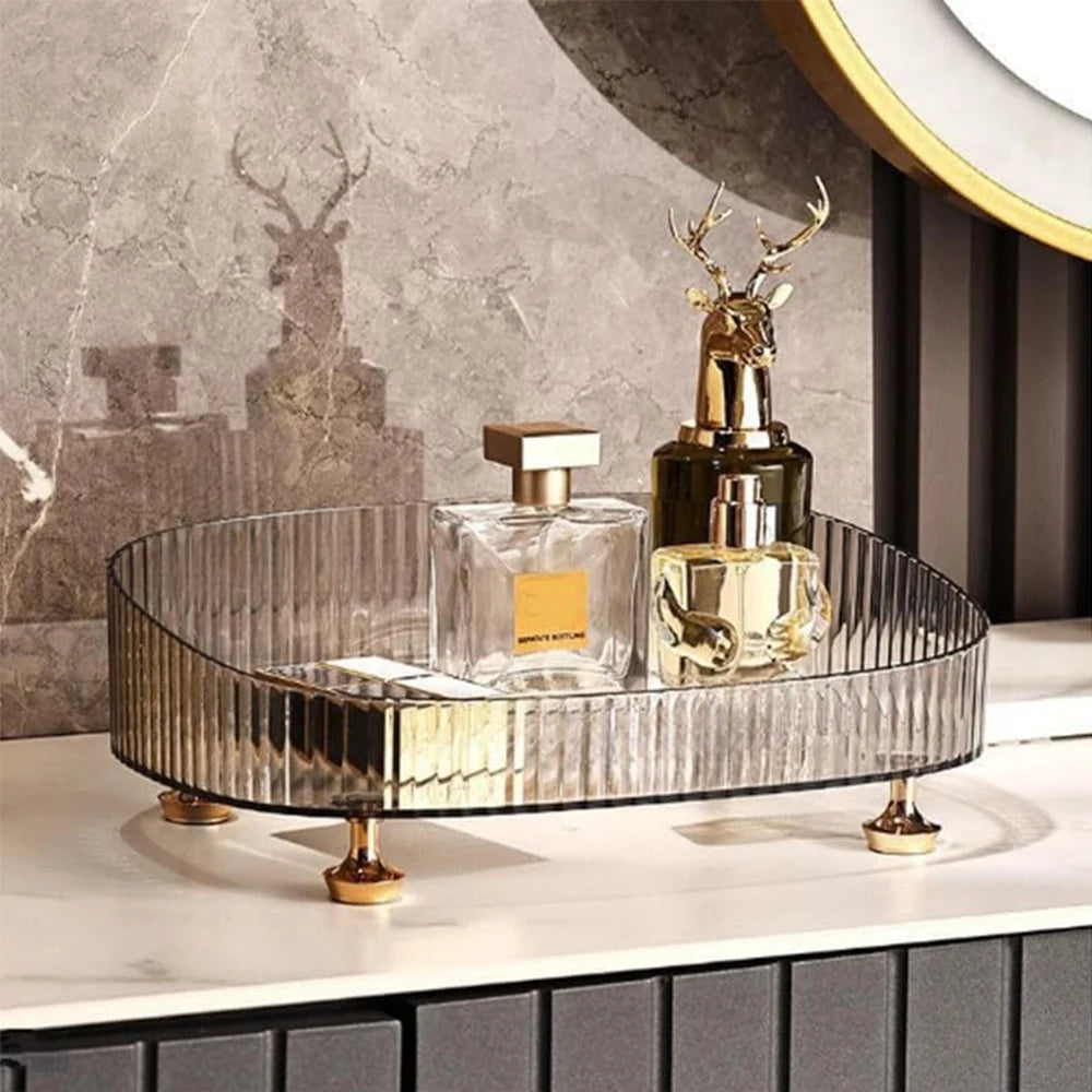 Durable Makeup Storage Tray Large Capacity Desktop Cosmetic Organizer Transparent Vanity Desk Accessories Luxury Grey