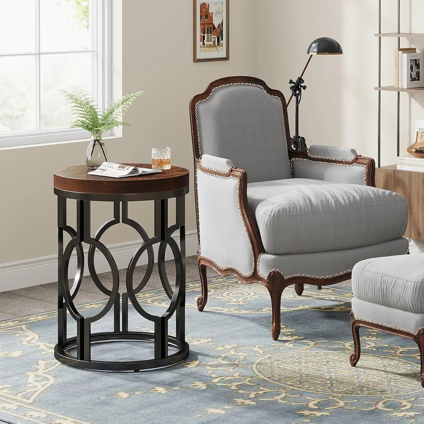 Round End Table With Hollow Metal Frame Bedside Nightstand