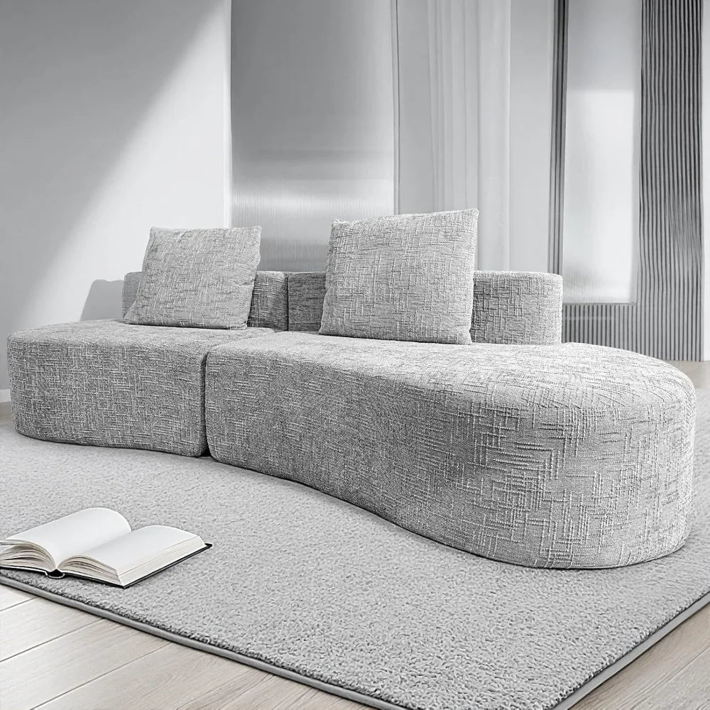98" Curved Sofa with Half Moon Design, Sofa Bed with 2 Throw Pillows & 4 Seaters for Living Room, Office & Apartment