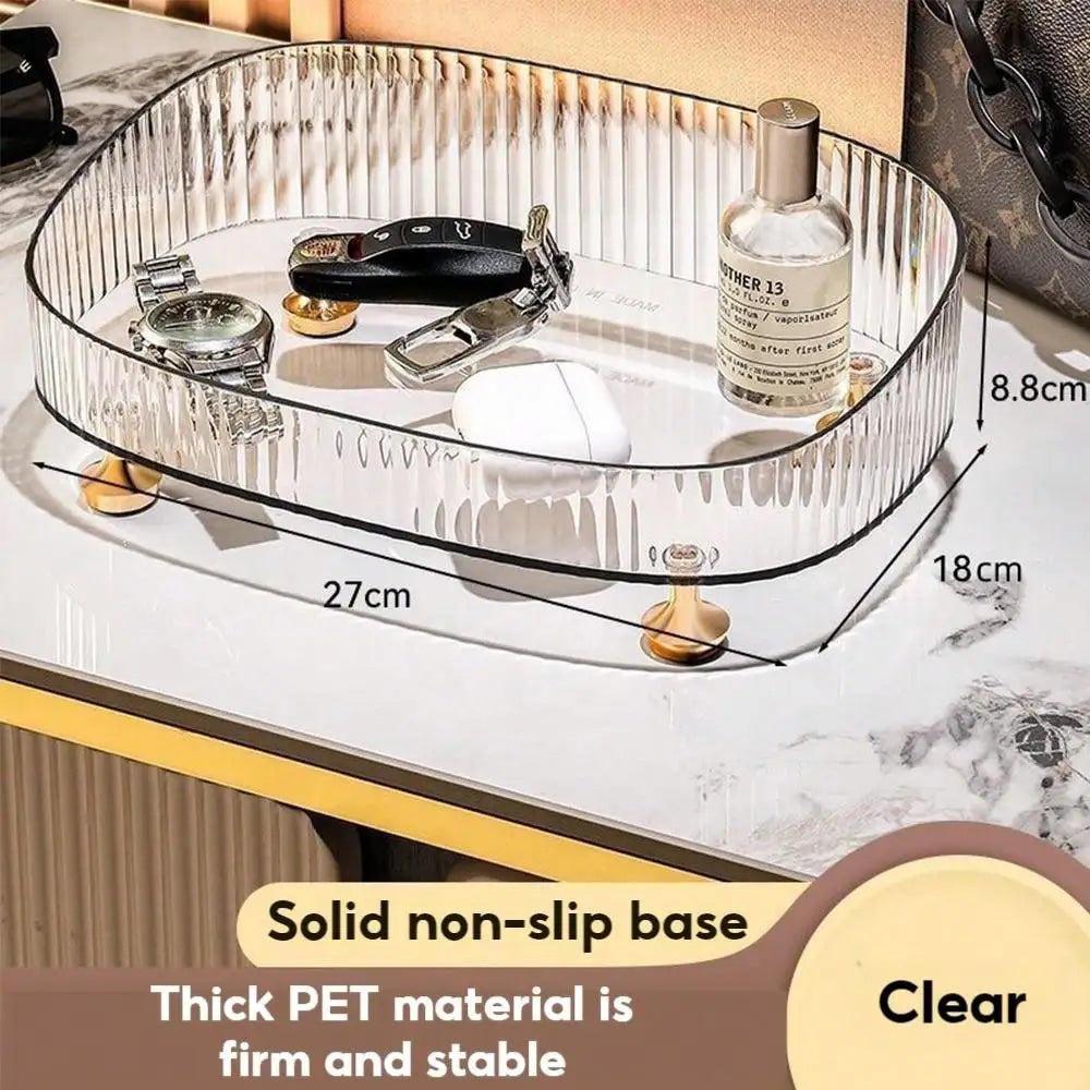 Durable Makeup Storage Tray Large Capacity Desktop Cosmetic Organizer Transparent Vanity Desk Accessories