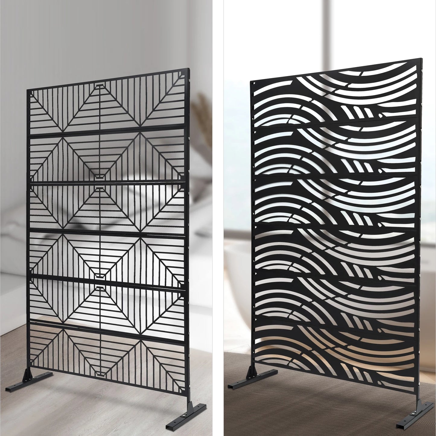 Outdoor Privacy Screens and Panels for Patio Metal Privacy Fence Screen Freestanding Decorative Room Divider Hollow Stripes