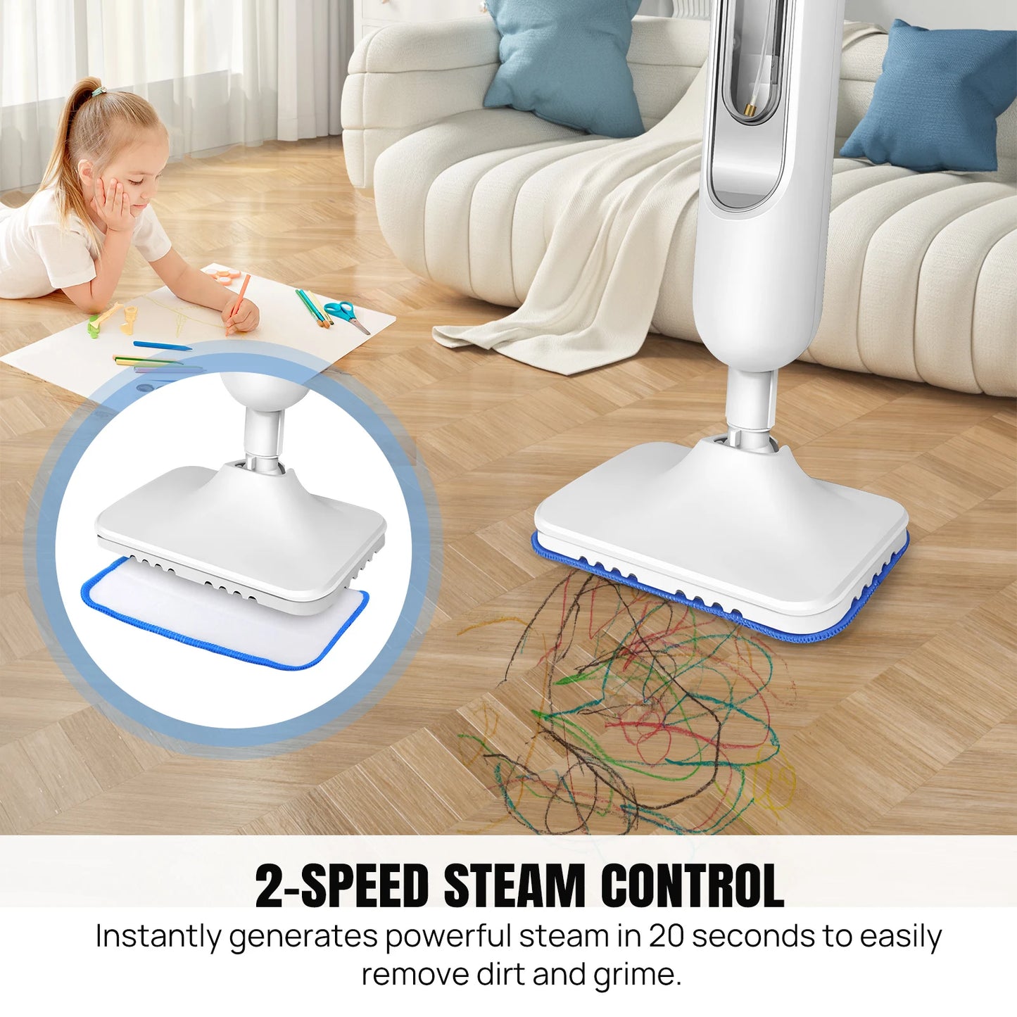 12 In 1 Electric Steam Mop With Rotating Head 120 Degree