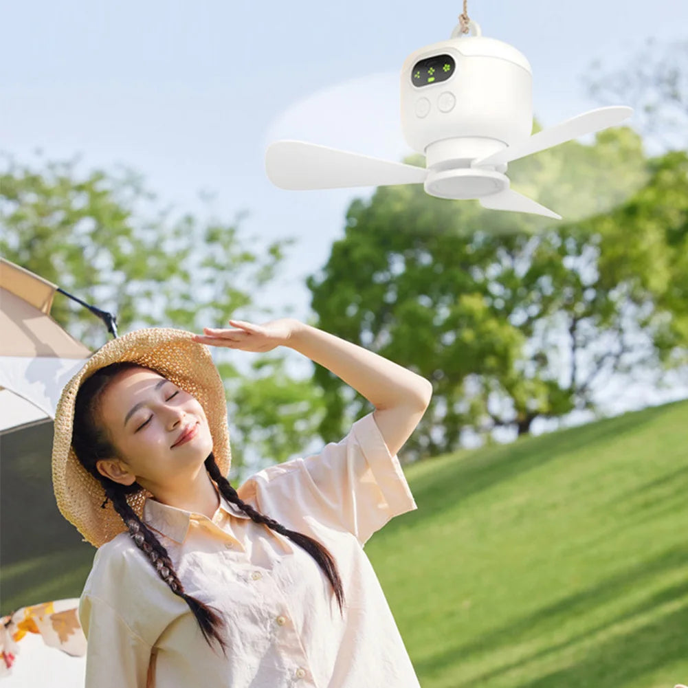Portable Wireless Ceiling Fan Light Rechargeable Camping Fan with Remote Control for Outdoor Use